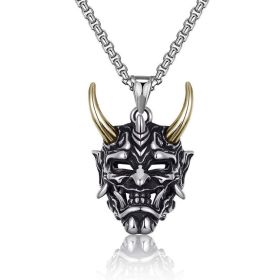 Japanese Ghost Skull Mask Necklace (Color: Gold)