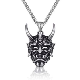 Japanese Ghost Skull Mask Necklace (Color: Silver)